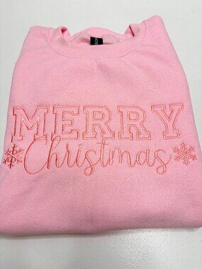 Merry Christmas Sweatshirt Embroidered Tone On Tone Winter Holiday Season Gift